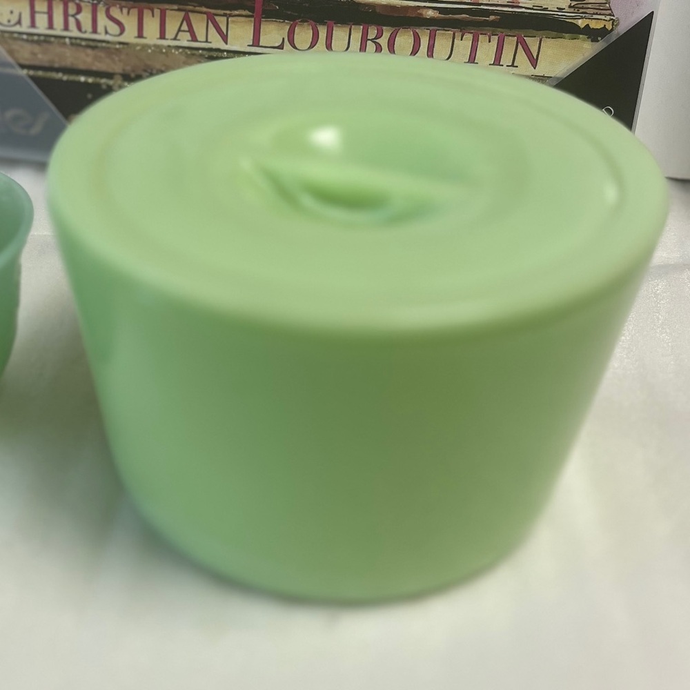 vintage Jadeite Refrigerator Container Jadeite Canister Jar with lid Art Deco